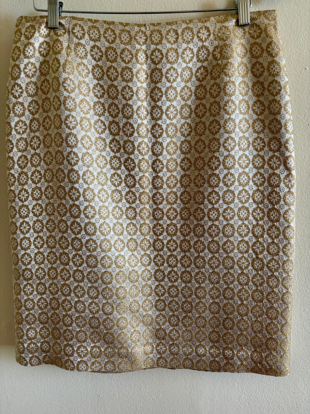 Barrie Pace Metallic Gold Pattern Skirt Size 12 EUC Lined Classic